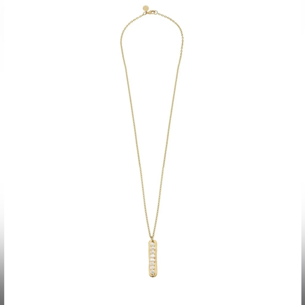 Susan Shaw Long Necklace Fresh Water Pearls Gold Bar